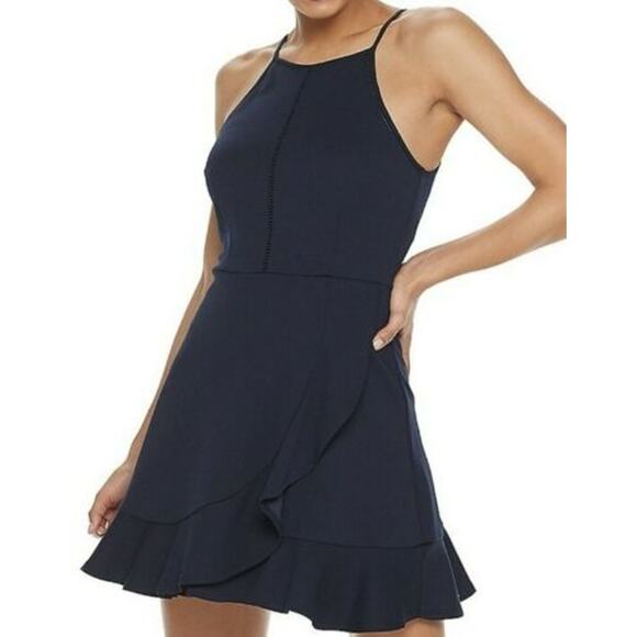 Speechless Midnite Navy Blue Layered Ruffle Fit Flare Dress Size XS - Picture 2 of 8